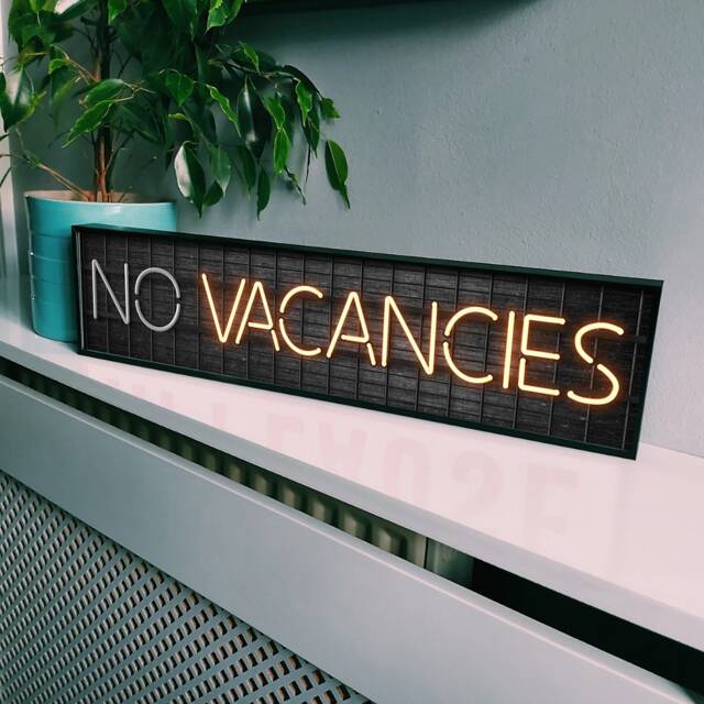 No Vacancies Neon Style Framed Metal Print Retro Bar Sign
