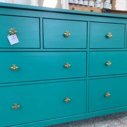 Teal Blue Wide Chest Of Drawers Bee Handles - thumbnail 3