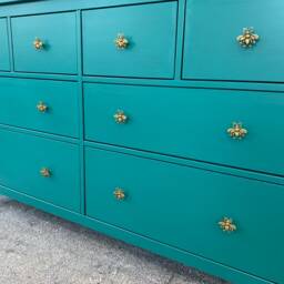 Teal Blue Wide Chest Of Drawers Bee Handles - thumbnail 2