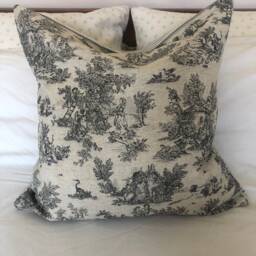 French Toile De Jouy Cushion Cover - Charcoal Grey Striped Ticking, Vintage Style - thumbnail 3