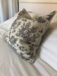 French Toile De Jouy Cushion Cover - Charcoal Grey Striped Ticking, Vintage Style