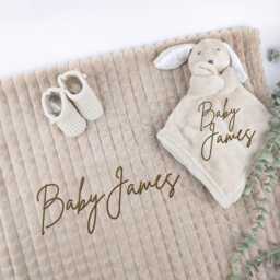 Embroidered Neutral Bunny Comforter Blanket Gift Set - Baby Shower Booties Newborn Girl Boy - thumbnail 2