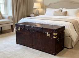Handmade English Bridle Leather Steamer Trunk, Vintage Style Storage Chest, Bespoke Coffee Table - thumbnail 1