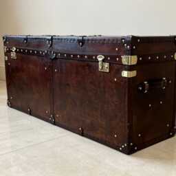 Leather Trunk English Hand-Pinned Bridle Chest Bespoke Coffee Table, Ottoman, Storage Chest - thumbnail 1
