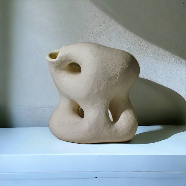 Sculptural Vase Modern White Chamotte Clay Ikebana Vase - image 1