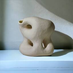 Sculptural Vase Modern White Chamotte Clay Ikebana Vase - thumbnail 1