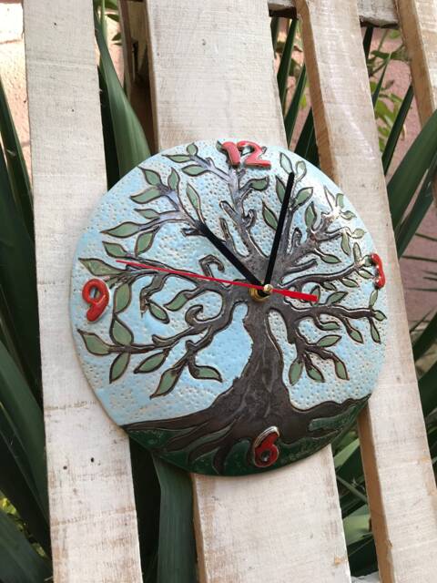 Hand-Painted Ceramic Wall Clock, Tree Of Life, Home Decor - image 1