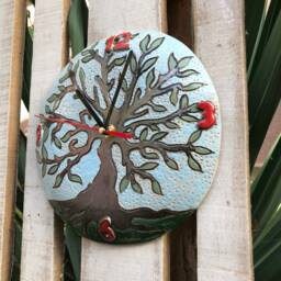Hand-Painted Ceramic Wall Clock, Tree Of Life, Home Decor - thumbnail 3