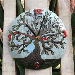 Hand-Painted Ceramic Wall Clock, Tree Of Life, Home Decor - thumbnail 2