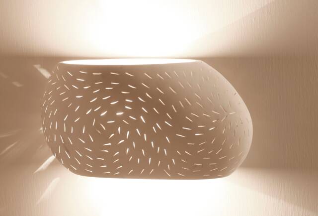 Ceramic Pebble Sconce - Flush Mount Hand-Perforated Shade Hallway Lighting - image 1