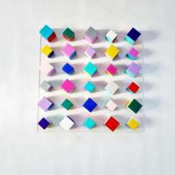 Geometric Wood Wall Art Hand-Painted Cube Sculpture With Resin Finish. Colorful Decor - thumbnail 3