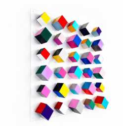 Geometric Wood Wall Art Hand-Painted Cube Sculpture With Resin Finish. Colorful Decor - thumbnail 1