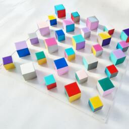 Geometric Wood Wall Art Hand-Painted Cube Sculpture With Resin Finish. Colorful Decor - thumbnail 4