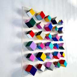 Geometric Wood Wall Art Hand-Painted Cube Sculpture With Resin Finish. Colorful Decor - thumbnail 2