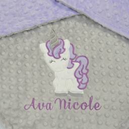 Unicorn Baby Blanket Personalized-Baby Purple Personalized-Lavender Girl Blanket-Unicorn Nursery Bedding - thumbnail 3