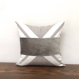 Geometric Gray Linen Pillow Cover, Silver Chenille Stripe, Handmade - thumbnail 2