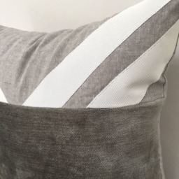 Geometric Gray Linen Pillow Cover, Silver Chenille Stripe, Handmade - thumbnail 3