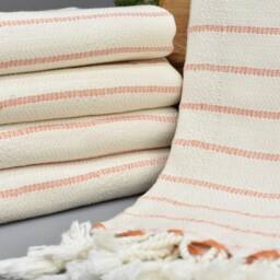"Beach Towel, Turkey Handwoven Peshtemal Orange Striped Organic Cotton 65""x35" - thumbnail 3