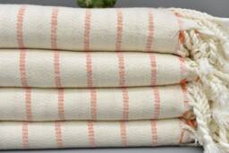 "Beach Towel, Turkey Handwoven Peshtemal Orange Striped Organic Cotton 65""x35"
