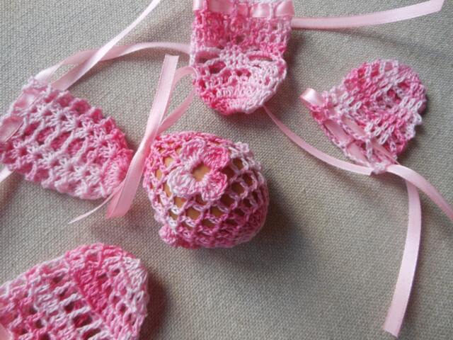 Crochet Easter Egg Cover, Set Of 5 Hand Crocheted Eggs Decoration Pink - image 1
