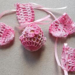 Crochet Easter Egg Cover, Set Of 5 Hand Crocheted Eggs Decoration Pink - thumbnail 3