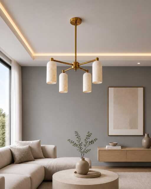 4-Light Alabaster Stone Brass Chandelier, Modern Minimalist Luxury Lighting Home D??cor - image 1