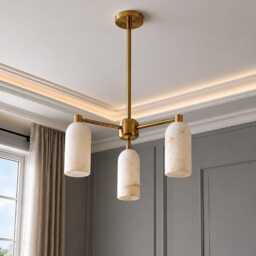 4-Light Alabaster Stone Brass Chandelier, Modern Minimalist Luxury Lighting Home D??cor - thumbnail 2
