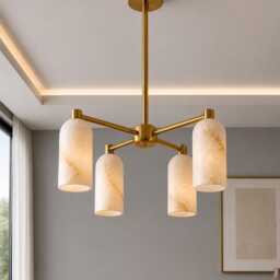 4-Light Alabaster Stone Brass Chandelier, Modern Minimalist Luxury Lighting Home D??cor - thumbnail 3