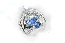Winter Scene Blue Jay Ornament, A Blue Flying To A Plum Tree in The Snow, Blue Bird Christmas Bauble - thumbnail 1