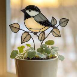 Bird Real Stained Glass Plant Stake - Handmade Garden Decor, Gift For Lovers Suncatcher - thumbnail 2