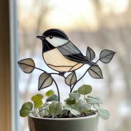 Bird Real Stained Glass Plant Stake - Handmade Garden Decor, Gift For Lovers Suncatcher - thumbnail 1