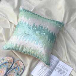 Aqua Blue Sequins Art Silk Ombre Pattern, Modern Style Throw Pillow Cover/Euro Sham - Freezed - thumbnail 3