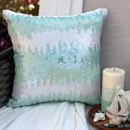 Aqua Blue Sequins Art Silk Ombre Pattern, Modern Style Throw Pillow Cover/Euro Sham - Freezed - thumbnail 1