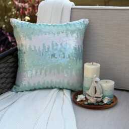 Aqua Blue Sequins Art Silk Ombre Pattern, Modern Style Throw Pillow Cover/Euro Sham - Freezed - thumbnail 2