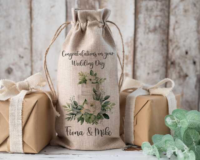 Personalised Bottle Bag, Wedding Bride & Groom Gift, Wine Champagne Day, Civil Ceremony, Anniversary - image 1