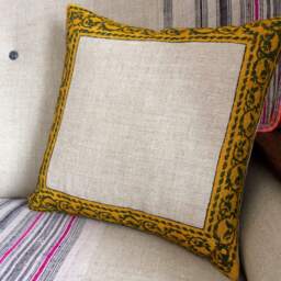 Decorative Linen Pillow Cover, Traditional Block Printed Borders Design , Sofa Cushions, Living Room - thumbnail 2