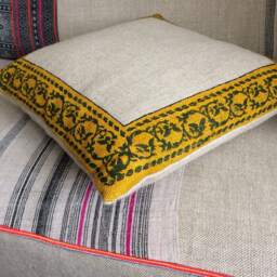 Decorative Linen Pillow Cover, Traditional Block Printed Borders Design , Sofa Cushions, Living Room - thumbnail 3