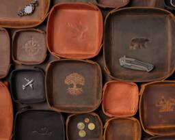 Mens Gift, Engraved Leather Valet Tray, Custom Key Personalized Desk Catchall, Tray For Men