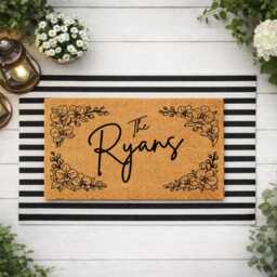 Pretty Welcome Mat - Custom Family Name With Flowers - thumbnail 2