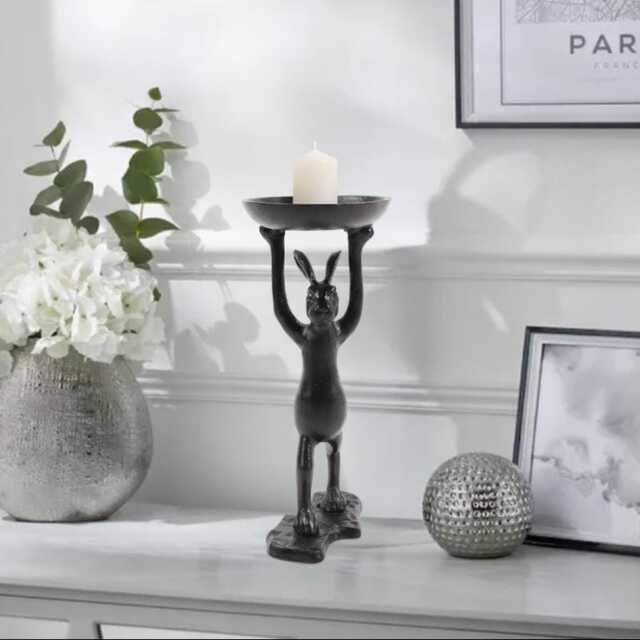 Black Aluminium Rabbit Tea Light Holder Modern Easter Decor - image 1