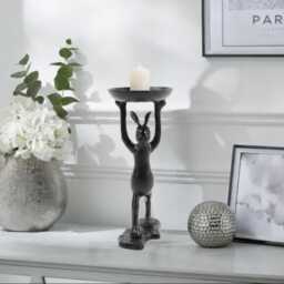 Black Aluminium Rabbit Tea Light Holder Modern Easter Decor - thumbnail 1