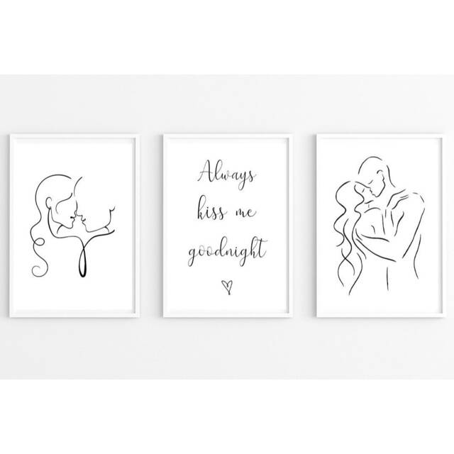 Always Kiss Me Goodnight Set Of 3 Prints - Line Art
