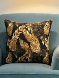 Made By Order Large Black & Golden Leaf Pattern Cushion Covers Any Size On Demand Custom Size - thumbnail 1