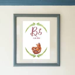 Nursery Art, B Is For Bear, Woodland Nursery Bear Letter B, Decor, Animal Alphabet - thumbnail 2