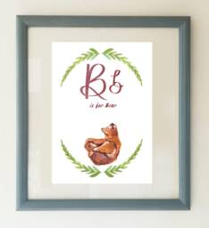 Nursery Art, B Is For Bear, Woodland Nursery Bear Letter B, Decor, Animal Alphabet - thumbnail 1