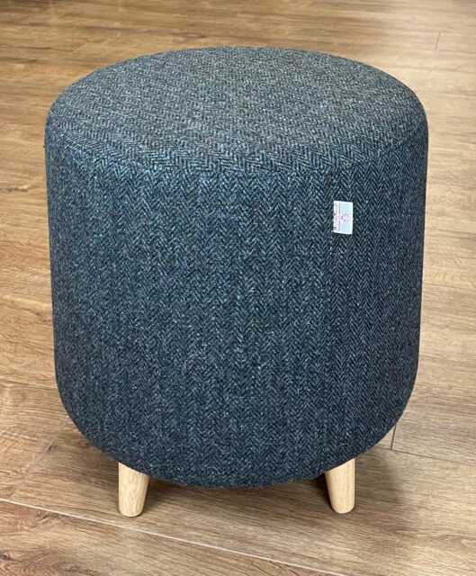 Charcoal Herringbone Harris Tweed Footstool With Tiny Wooden Legs - image 1