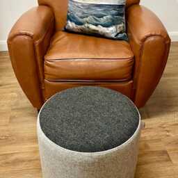 Charcoal Herringbone Harris Tweed Footstool With Tiny Wooden Legs - thumbnail 4