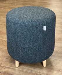 Charcoal Herringbone Harris Tweed Footstool With Tiny Wooden Legs
