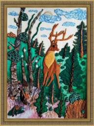 Handmade Patchwork Deer Tapestry Forest Wall Hanging - thumbnail 1