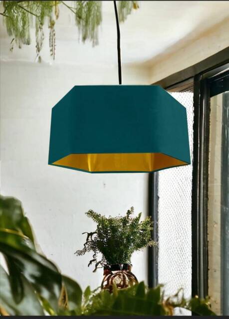 New Luxury Premium Quality Teal Hexagon Velvet Lamp Shade Pendant Light With Metallic Lining - image 1